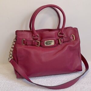 MICHAEL Kors Hamilton large pink magenta jewel rhinestone leather satchel tote